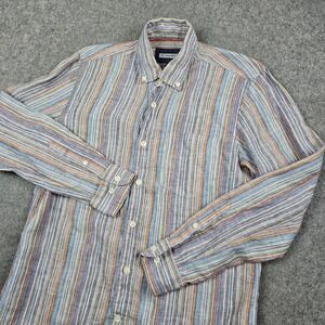 32 Bar‎ Blues Shirt Mens S Multicolor Stripe 100% Linen Button Down Long Sleeve